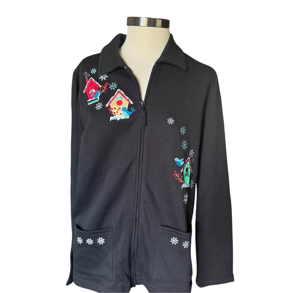 Full Zip Fleece Sweatshirt M Festive Holiday Cottagecore Charming Breckenridge